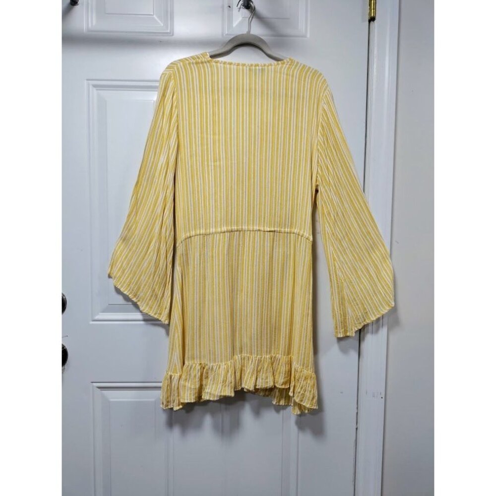 Blue Island Whimsy Festival Beach Striped Flared Sleeve CoverUp Dress Medium NWT - Picture 3 of 7